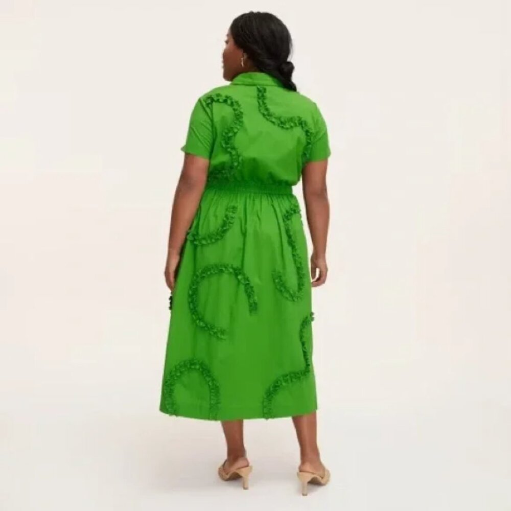 kate spade Bright Green Ruffle Shirt Midi Dress - Picture 3 of 13